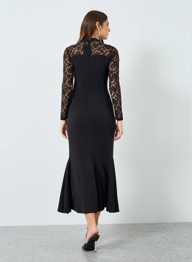 ستايلي فستان ميدي بأكمام طويلة وقصة ذيل السمكة - Image 4